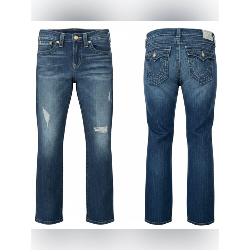 True Religion Joey Women’s Distressed Y2K Dark Blue Straight Leg Jeans - Size 30